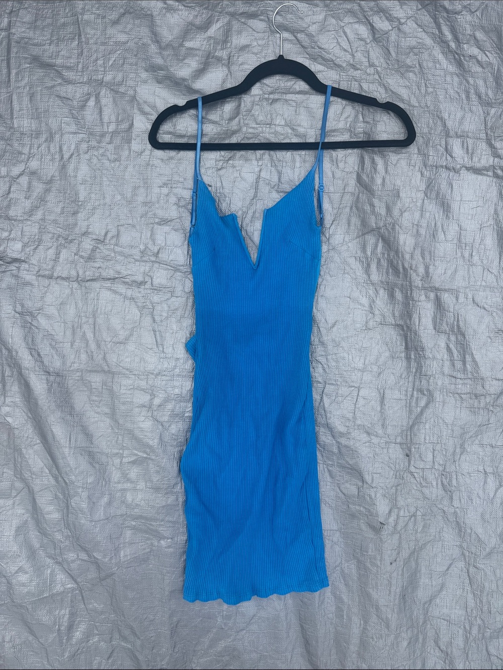 Fashion Nova Electric Blue Ribbed V-Notch Mini Dress